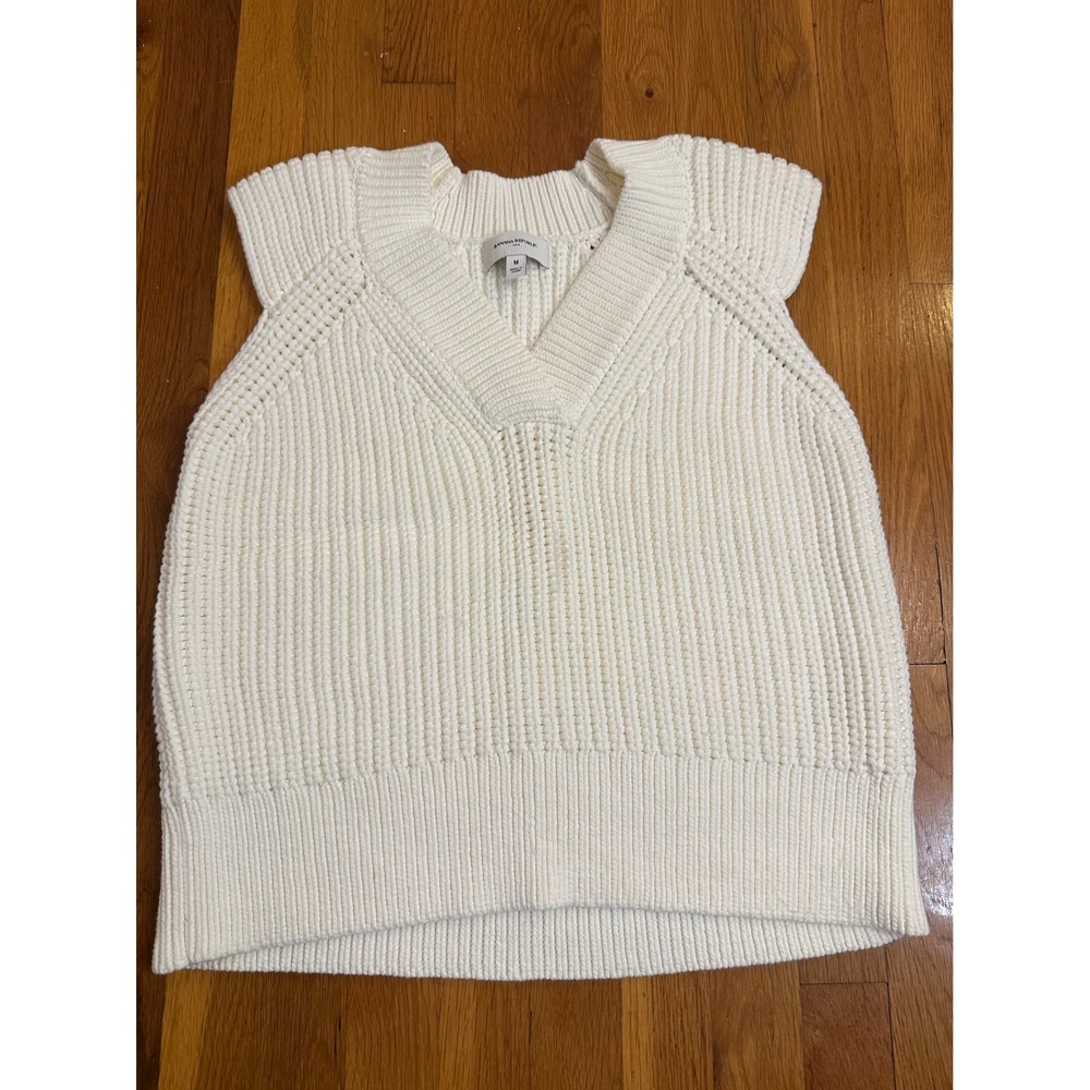 Banana Republic Women's M Ivory Chunky Knit V Neck Sweater Vest Cotton Blend